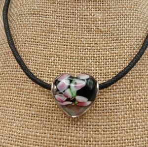 Free People Glass Heart Floral Heart Slider Cord Necklace NWT